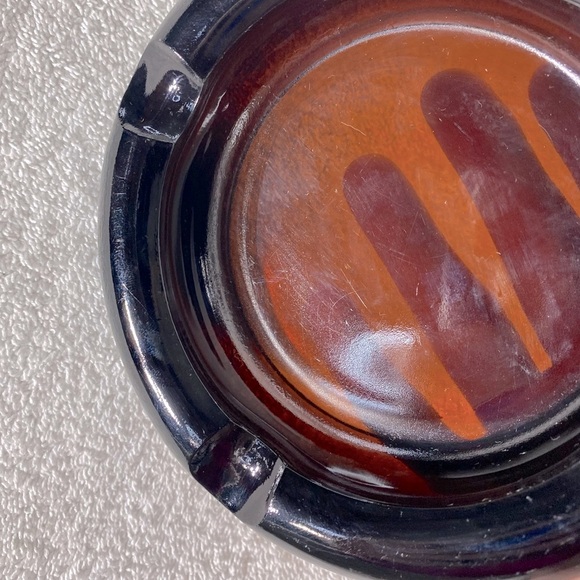 Vintage MCM Dark Thick Brown Amber Glass Round Ashtray Trinket Dish - Picture 6 of 8